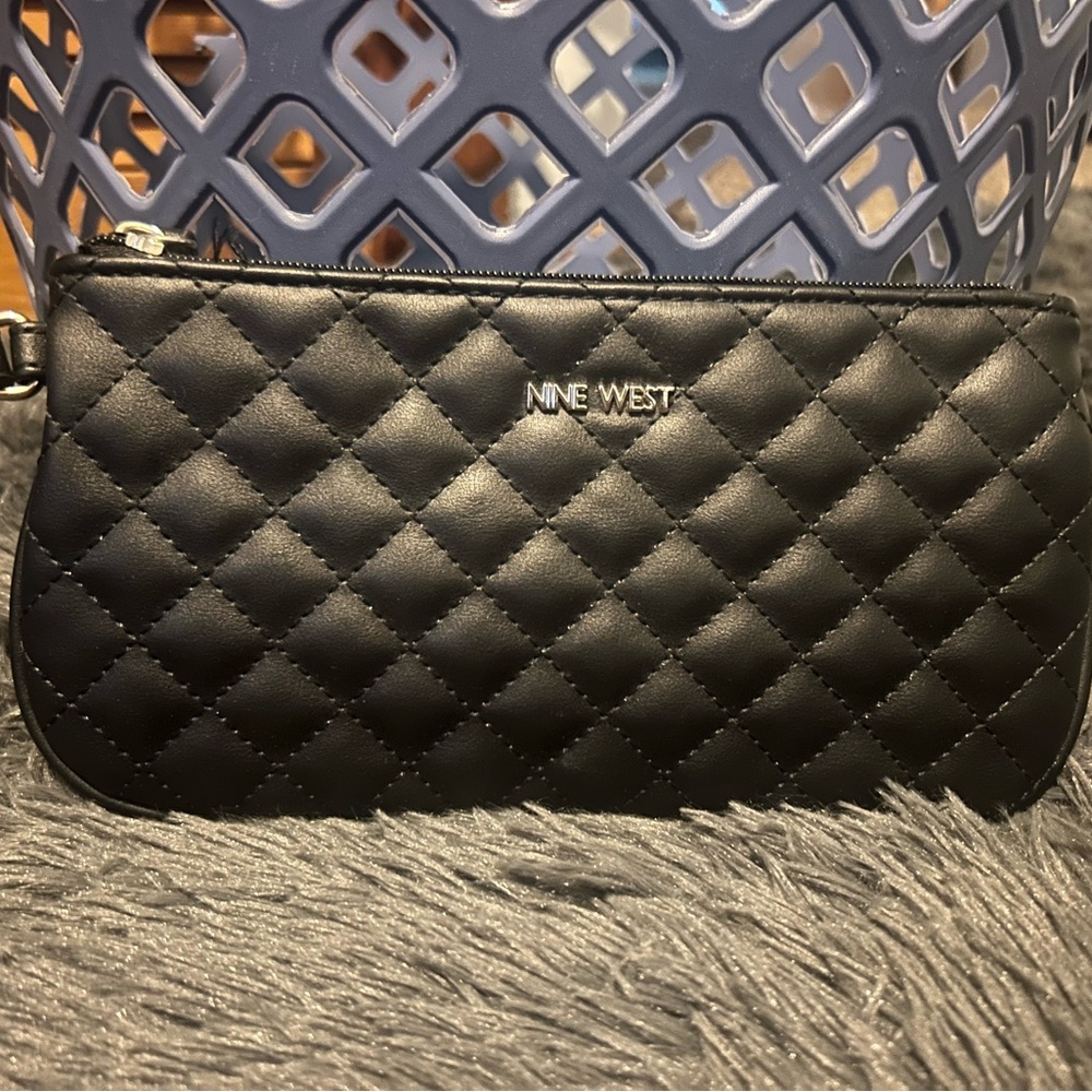 Nine West Black Quilted Wristlet with Gold Hardware